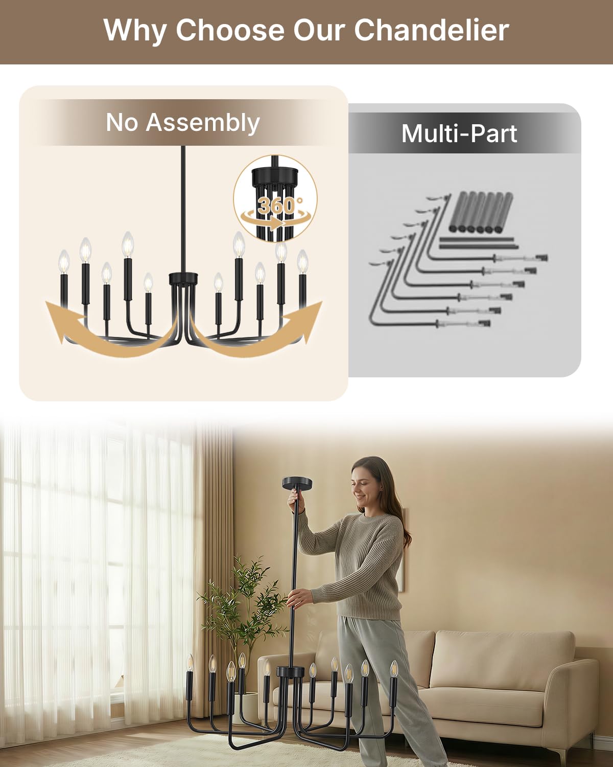 10 Light Black Chandelier (Matte Black / 10-Light)