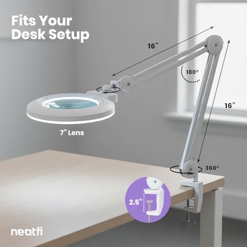 LED Magnifying Lamp (White / 7-inch Lens, Non-CCT with Clamp)