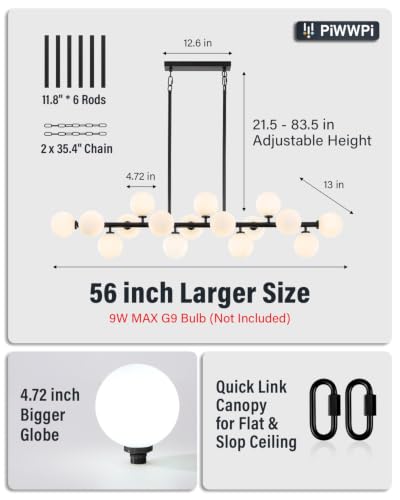 Modern Chandeliers for Dining Room Kitchen Island (Black (with White Lampshade) / 55 Inch)
