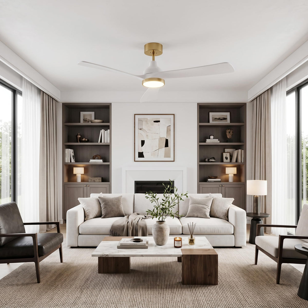 52 Inch Ceiling Fan with Lights (white & gold / 52 Inch)