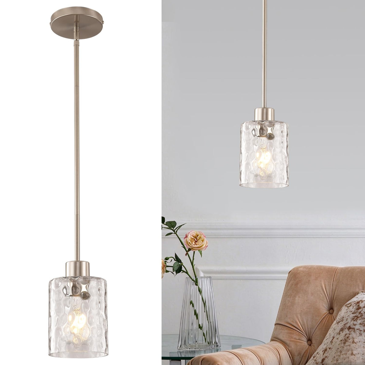 2 Pack Brushed Nickel Glass Pendant Light (2 pack brushed nickel water glass)