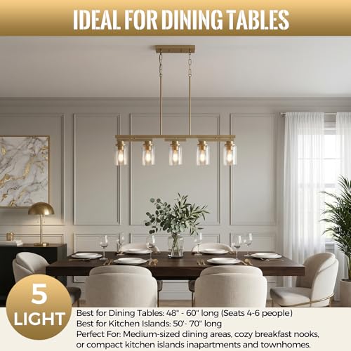 5 Light Brushed Gold Linear Chandelier (Gold+Clear Glass / 5 Light)