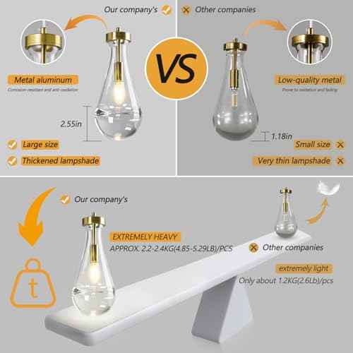 Raindrop Pendant Lights Kitchen Island Teardrop Gold Hanging Light Fixtures Clear Solid Glass Pendant Light Modern Chandeliers for Dining Room Porch Corridor Living Room (Gold / Round-5Light)