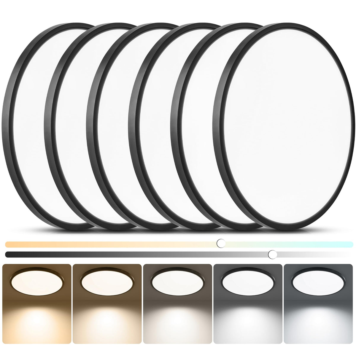 6 Pack 15.8in Hardwired LED Flush Mount Ceiling Light (Black / 15.8 Inch)