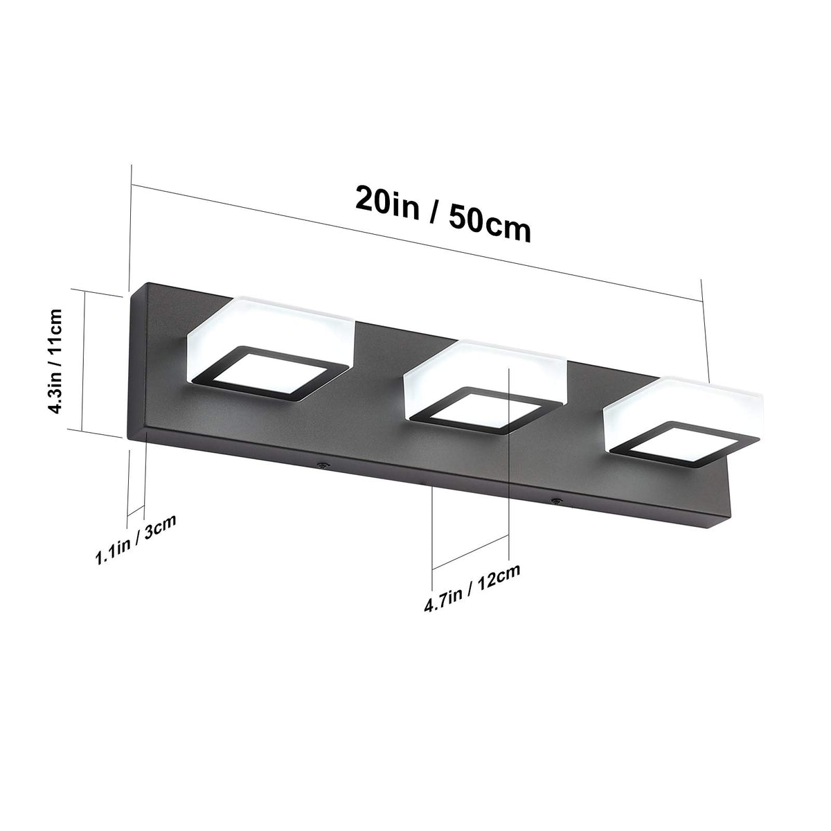 LED Modern Black Bathroom Vanity Lights 3 Lights Acrylic Modern Black Bathroom Wall Lighting Fixtures (Black-White light / 20 inch)