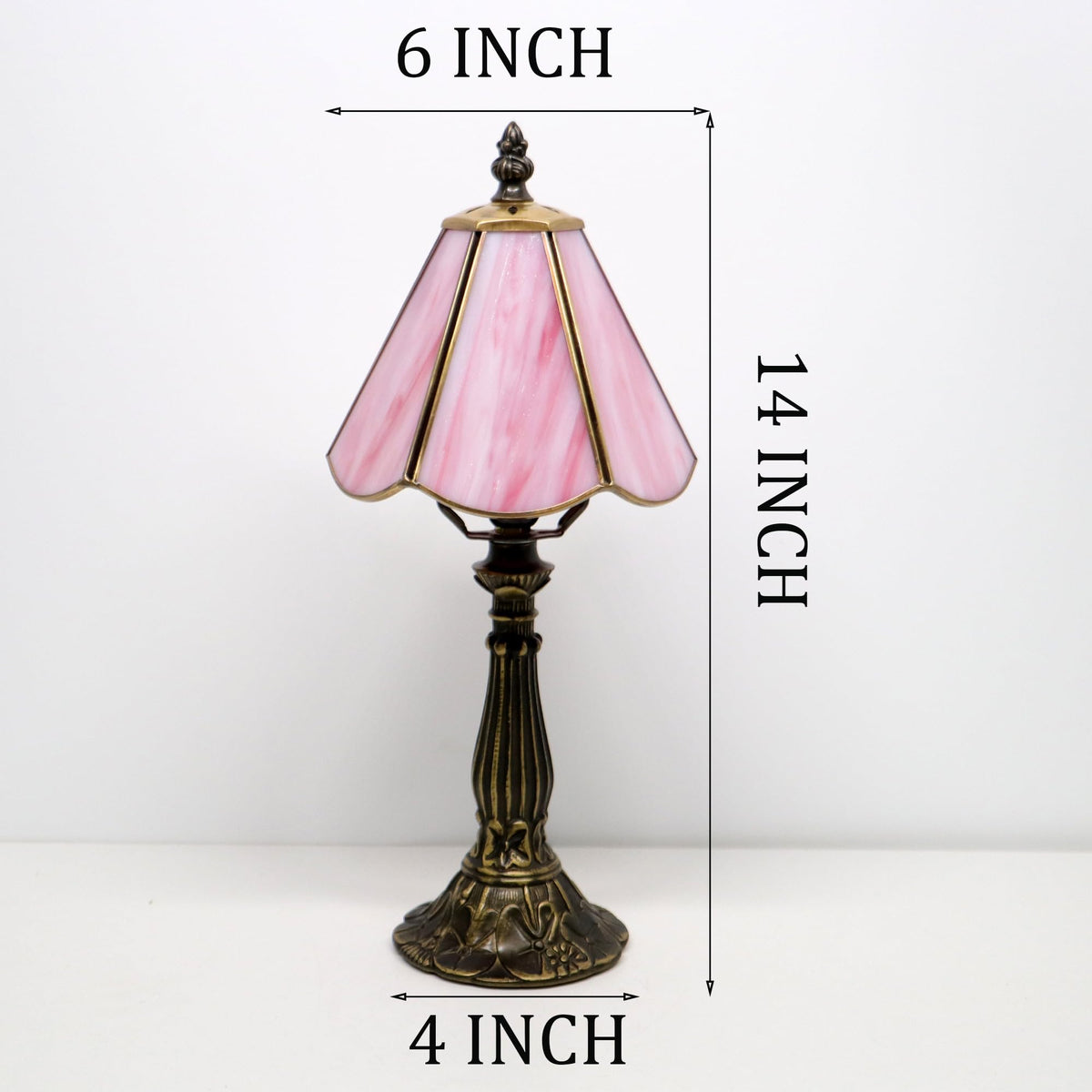 Small Tiffany Style Table Lamp Pink Stained Glass Lamp 14 Inch (Pink)