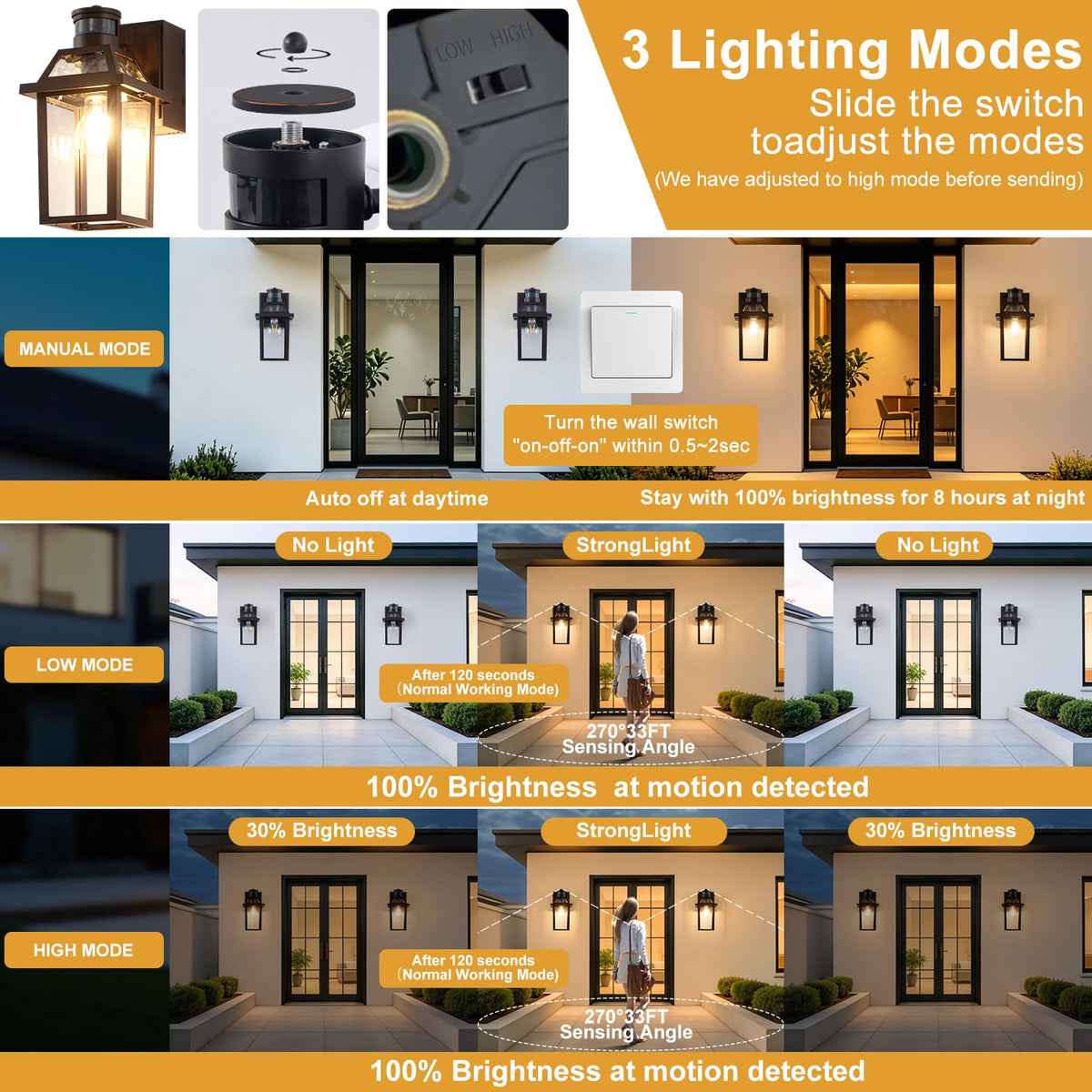 Porch Lights with GFCI Outlet Dusk to Dawn Outdoor Lighting Brown 2Pack (Brown / 2 Pack)