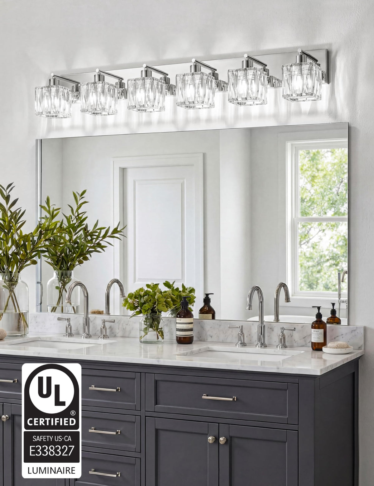 6 Light Crystal Bathroom Vanity Light Square (Polished Chrome-Square / 6 Light)