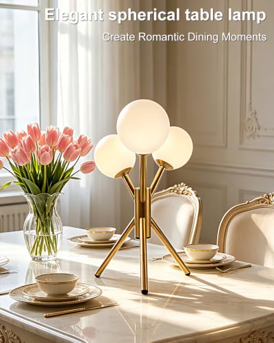 Tripod Globe Table Lamp for Bedroom Dimmable G9 Bulbs Included (07-Gold-Globe-Tripod Sputnik)