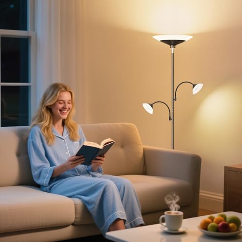 42W 3 Light Torchiere Floor Lamp (Black)
