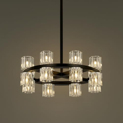 16 Lights Dia 19" Black Crystal Chandeliers for Dining Room Light Fixture (Black / Round D19'' 16-Lights)