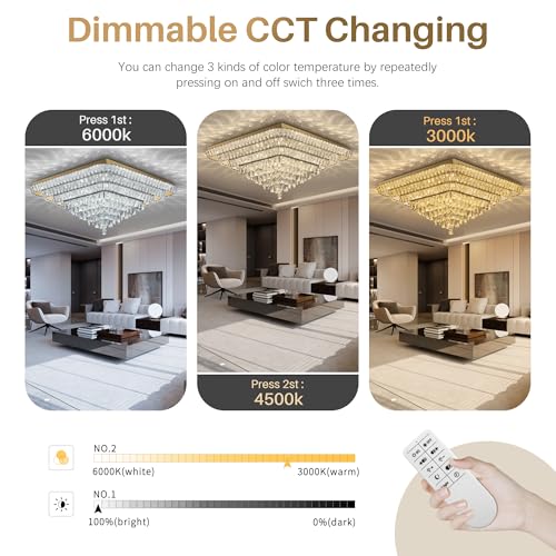 Crystal Chandeliers Modern Led Ceiling Light Flush Mount Fixture (Gold / 43 inches)
