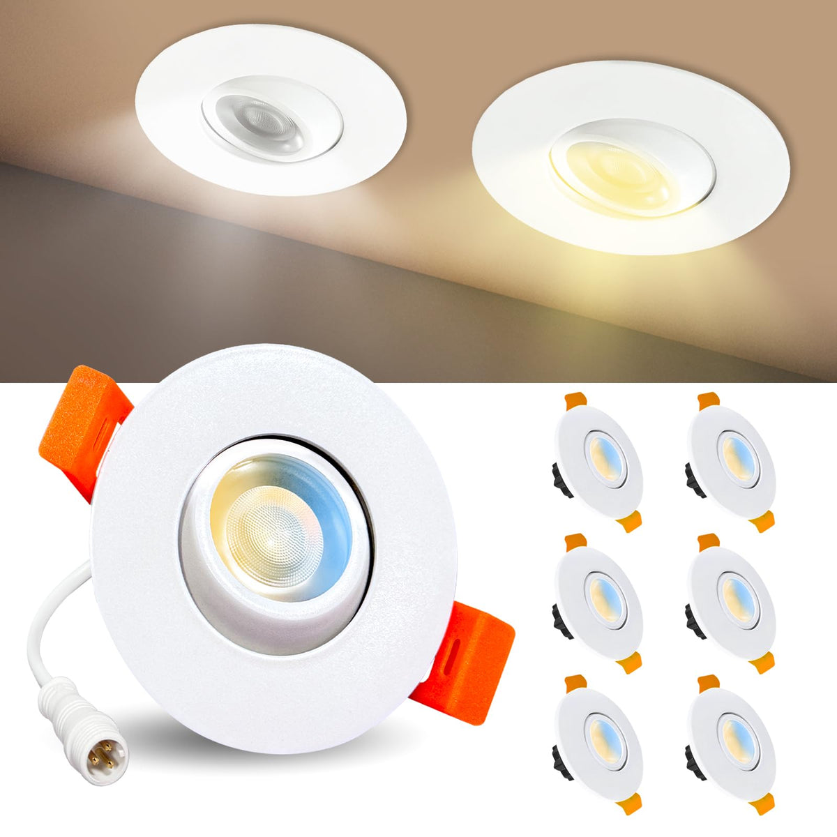 2 inch 5CCT Gimbal Led Recessed Lights (White 5CCT / 2in 6pack)