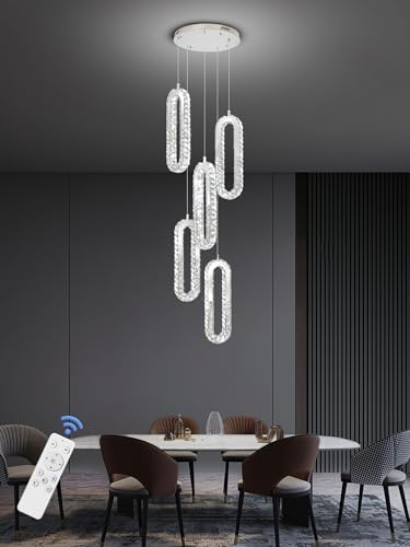 Modern Chandelier 5 Rings Silver Chandelier Lighting Fixture High Ceiling Chandelier Suitable for Living Room Staircase Villa (Silver / 5 Rings)