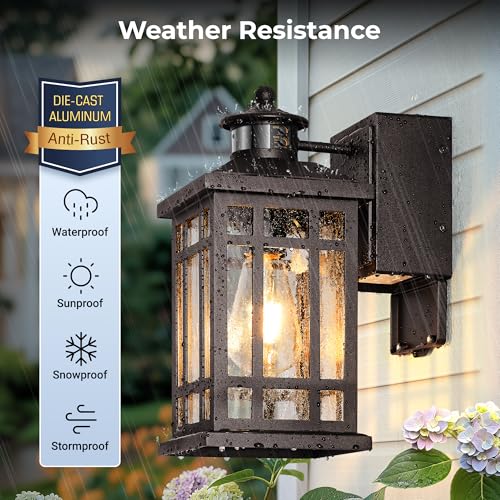 Outside Wall Lighting for House with GFCI Outlet (ORB / Motion Sensor 1-Pack)