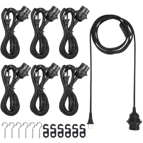 6 Pack Pendant Light Cord E26 E27 Socket with Switch (Black)