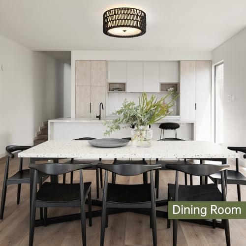 12.6" Black Rattan Ceiling Light (Black / 12.6")