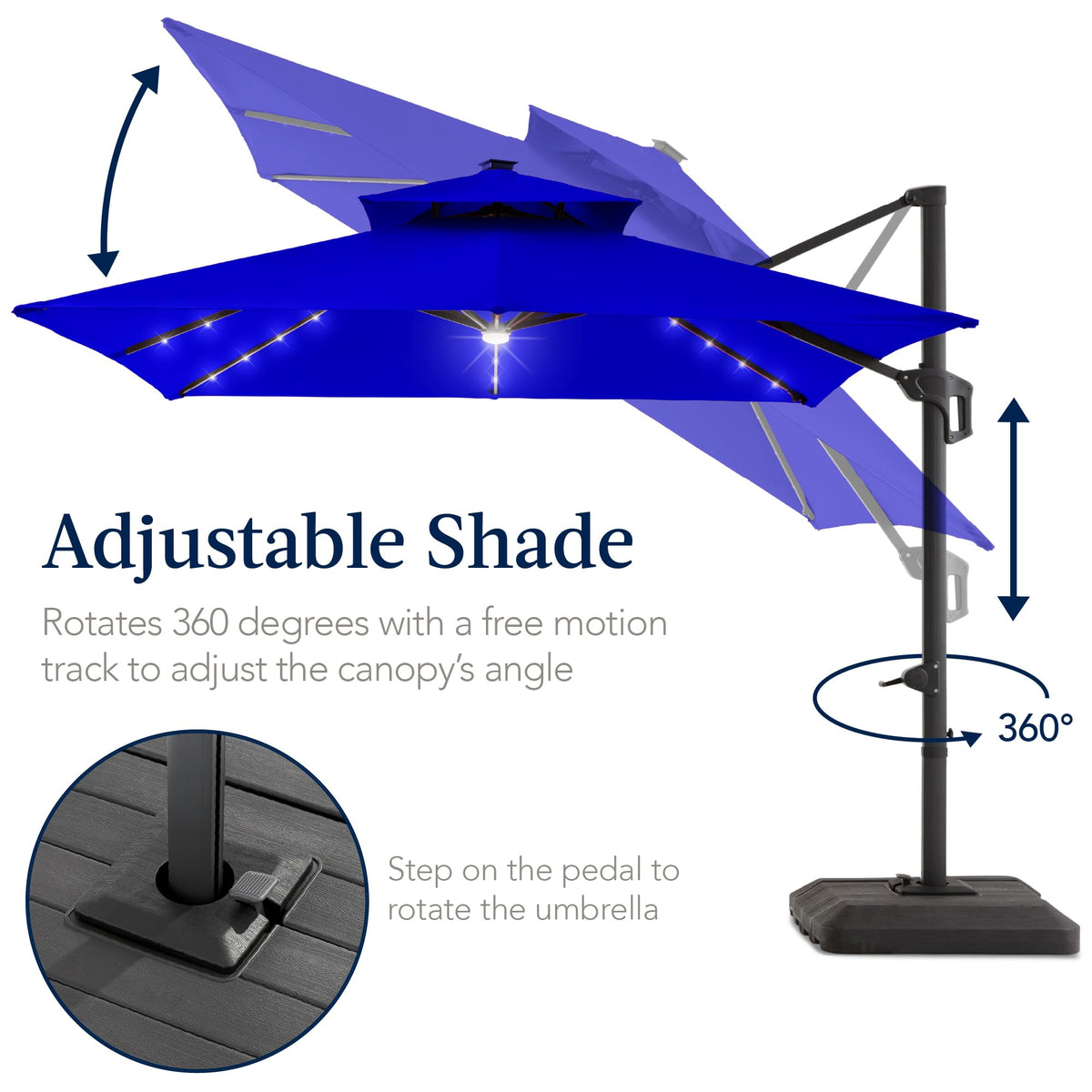 12x12ft LED Cantilever Patio Umbrella w (12x12ft / Resort Blue)