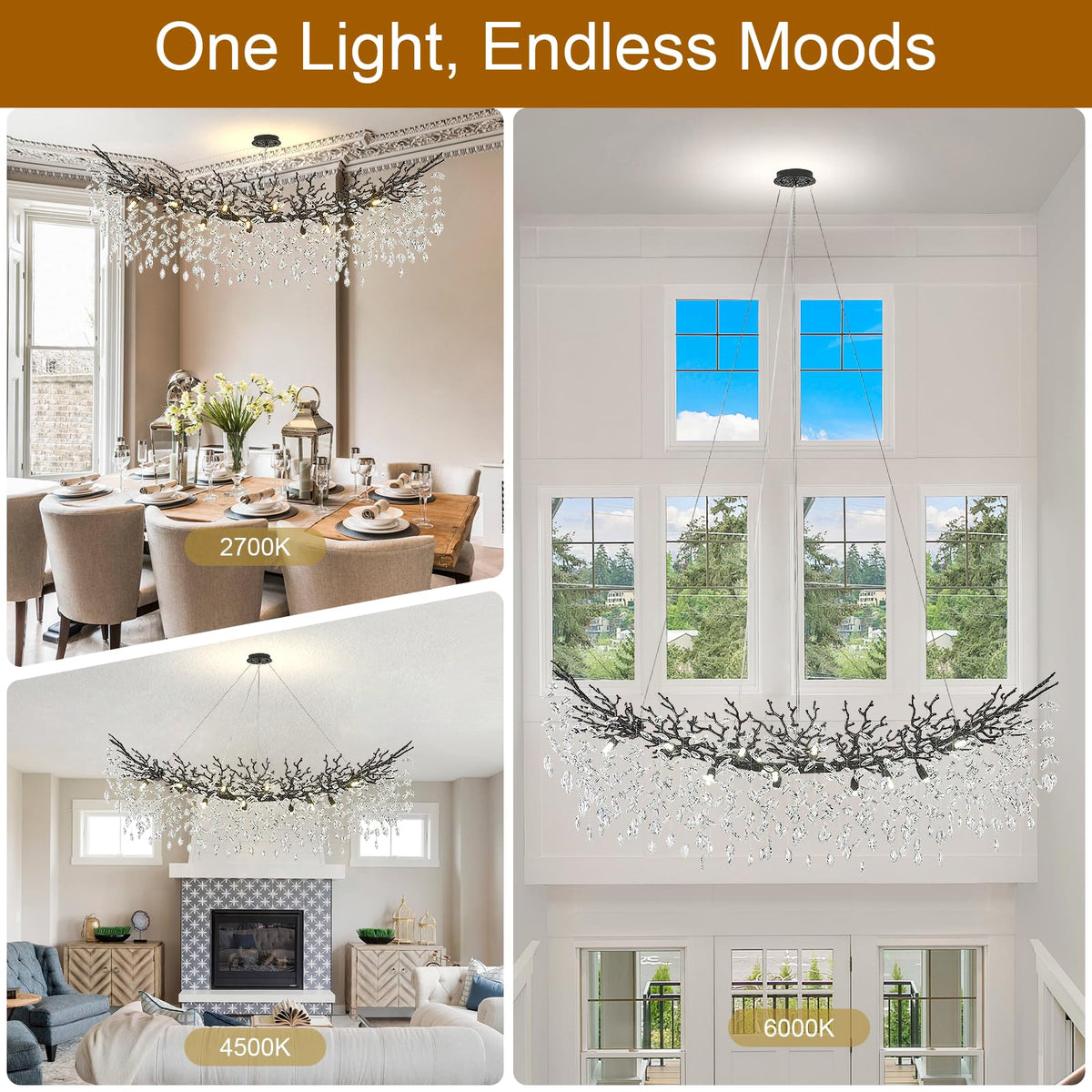 Large Modern Farmhouse Crystal Chandelier (Black / A-L63 Inch)