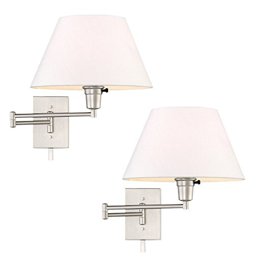 Cambridge 15" Modern Swing Arm Wall Sconce + 3 (Brushed Nickel,White Shade,2-Pack)