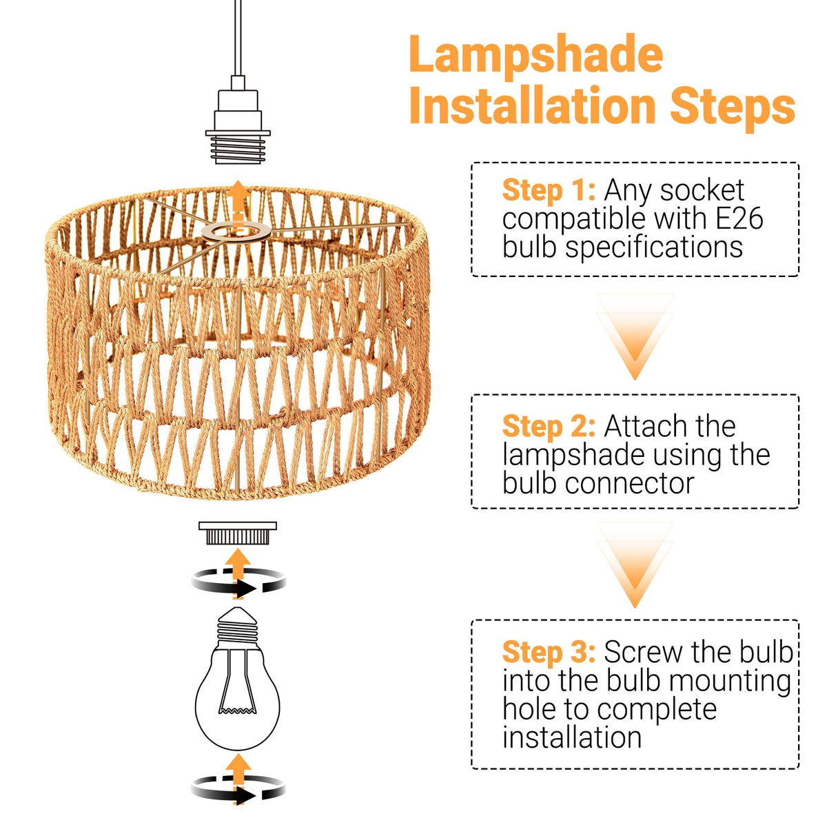 Hanging Light Boho Lamp Shades Small Lamp Shades for Table Lamps Vintage Rattan Lampshade for Hanging Lamp Wall Sconce Floor Lamp Woven LampShades for Living Room Decor Pendant Light (12.6 Inch-Cylindrical Shade)