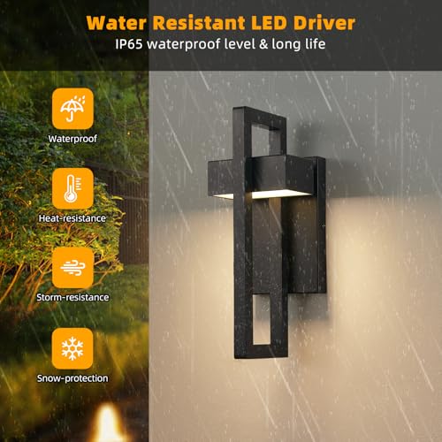 Modern Outdoor Wall Lights Black Exterior Lighting Fixtures (Black - No Sensor / 13.7inch - 2 Pack)