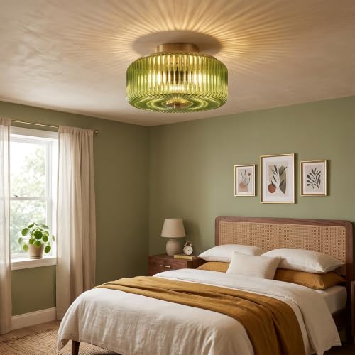 3 Light Gold Flush Mount Ceiling Light (Gold/Green-Full)
