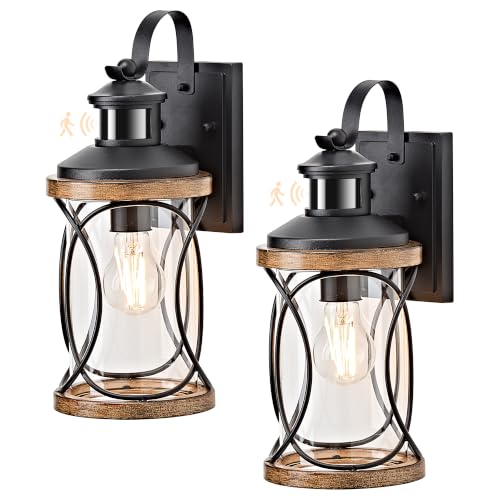 14" Farmhouse Motion Sensor Wall Light (Wood Grain / 14''(2-Pack))