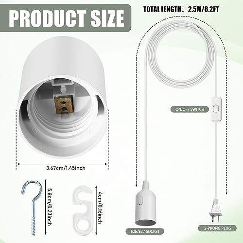 24 Pcs 8.2ft Hanging Light Socket Lamp Cord with Switch E26
