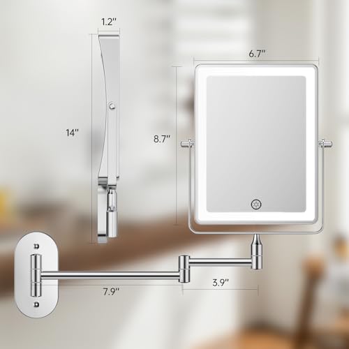 8.7" 5000mAh Rechargeable Wall Mounted Makeup Mirror (Chrome B)