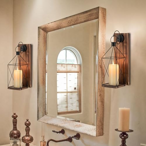 Wood Wall Candle Sconce with Black Lantern (Brown)