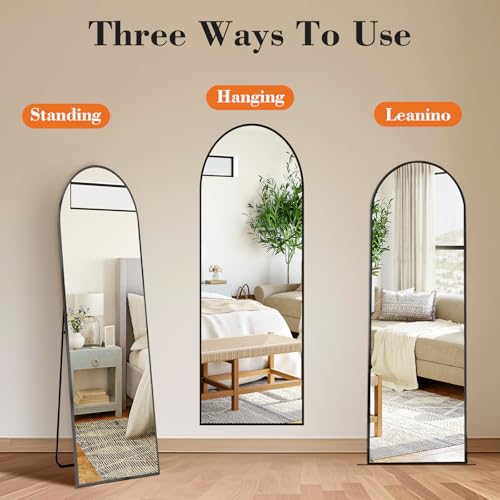 Arched Full Length Floor Mirror 56"x15" (Black-arched / 56"L x 15"W)