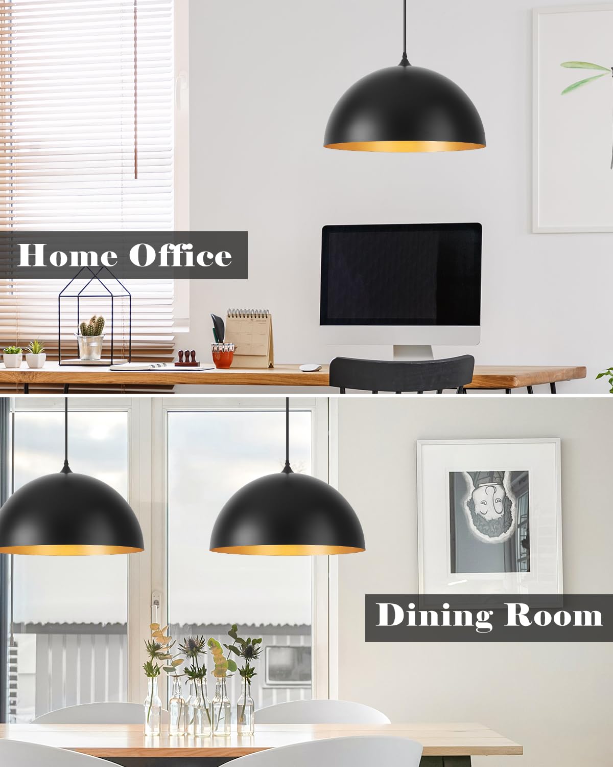 Black Pendant Lights Kitchen Island (Black+Gold / 16"x2)