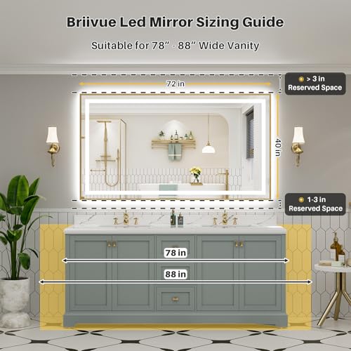 72x40 Inch LED Bathroom Mirror with Gold Frame (Backlit+front Lit With Gold Frame / 72"L x 40"W)