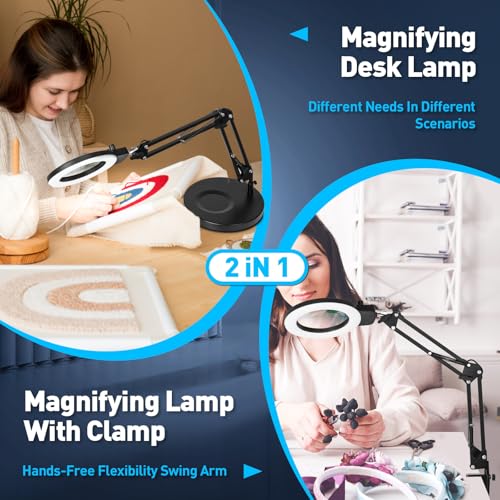 12X Magnifying Glass with Light and Stand (12X 9.06 INCH Base & Clamp)