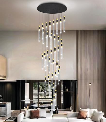 36 Lights Modern Chandelier LED Light Fixtures Adjustable High Ceiling Long Light Chandelier for Hallway Foyer Dimmable Lights with Remote Living Dining Ceiling Pendant Lighting (36 lights Cylindrical)