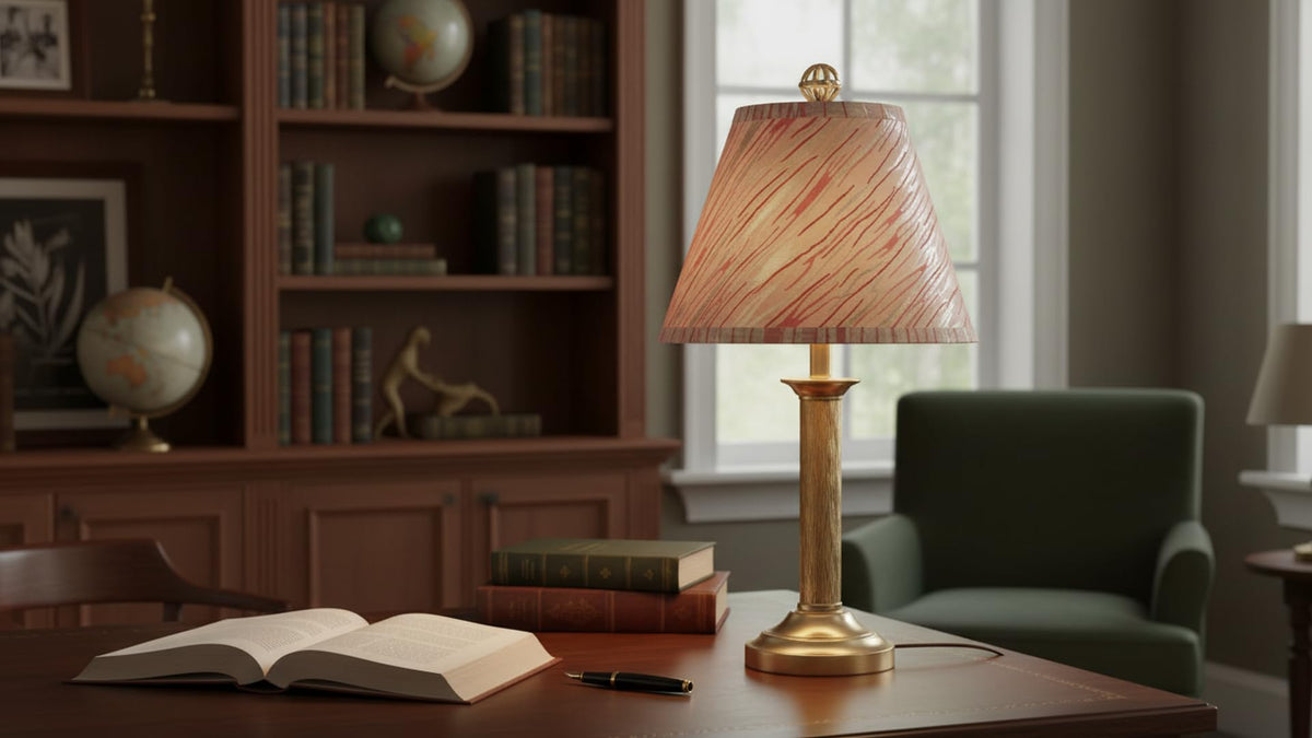 32176A Transitional Hardback Empire Shape Spider Construction Lamp Shade in Off (Off-White with Red Striping)
