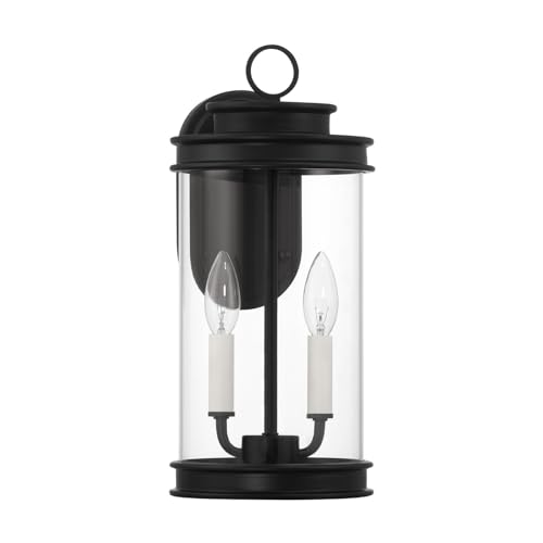 5-904-BK Englewood Traditional Vintage Coastal Clear Glass Outdoor Wall Lantern, 2-Light 80 Total Watts, 15" H x 7" W, Matte Black (15" Height)