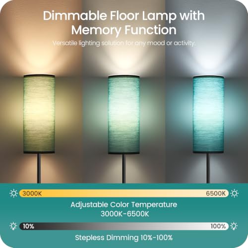 Slim Floor Lamp for Living Room with Magnetic Remote and Foot Switch (Teal and Black)