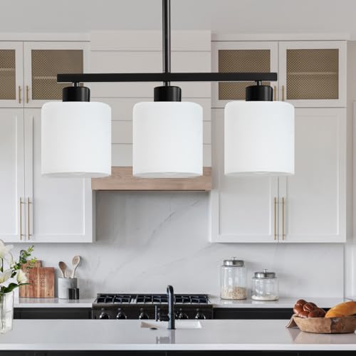 3 Light Black Kitchen Island Lighting (Black & Milky White Glass / 3 Light)