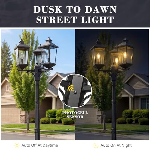 109'' Dusk to Dawn Street Lamp Light (Black - Clear Glass / 109 Inch - Dusk to Dawn)
