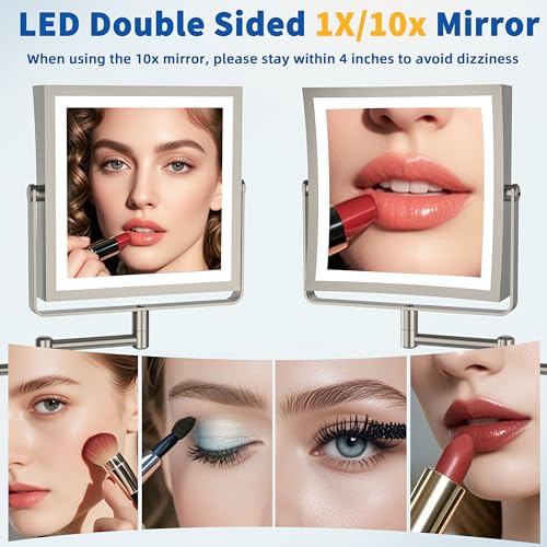 Wall Mounted Makeup Mirror with Lights 1X (Brushed Nickel)
