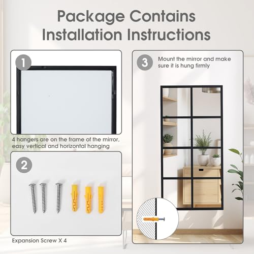 Window Pane Wall Mirror (Claccic Black-rect / 32.5"L x 16"W)