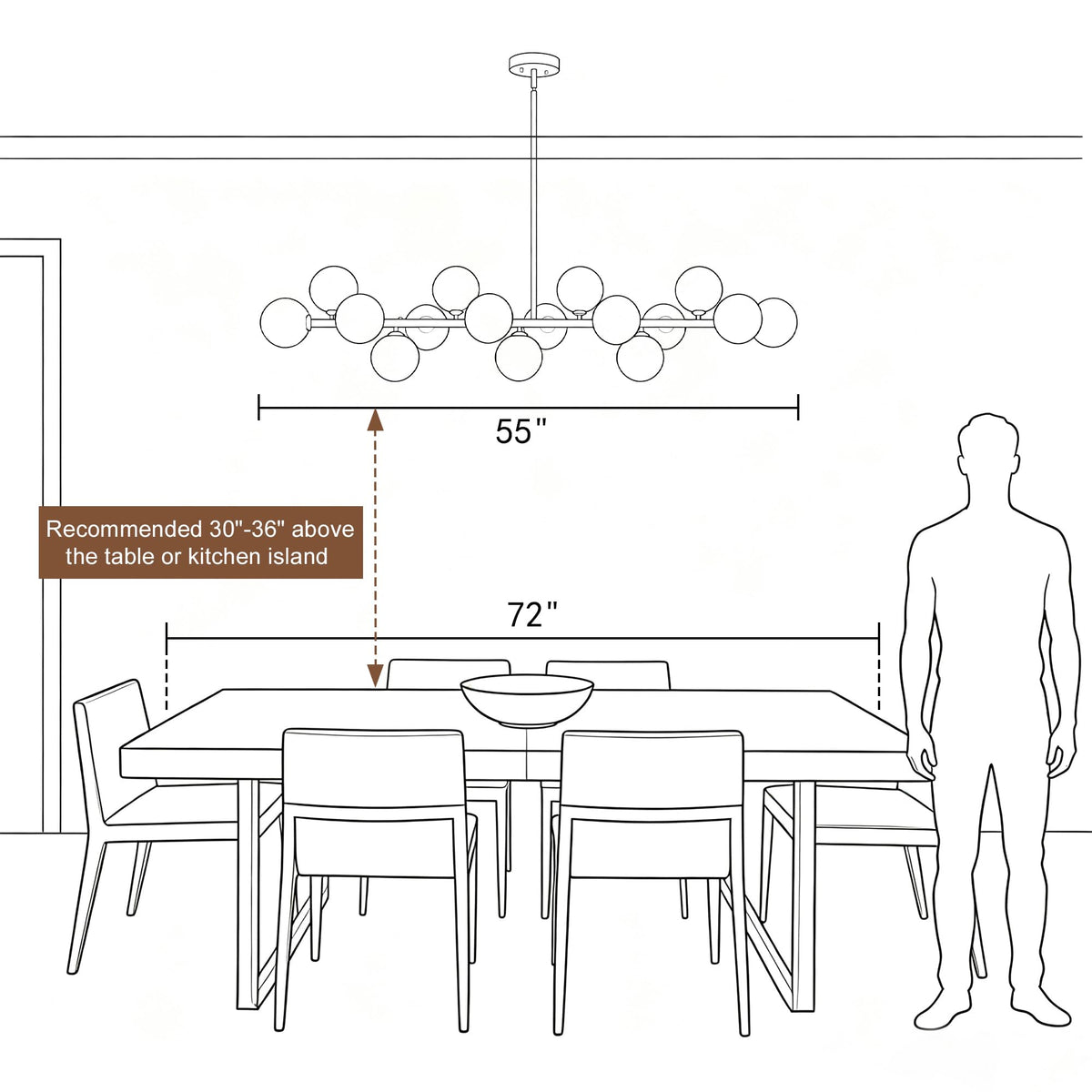 Black Linear Chandelier Mid Century Modern Sputnik Dining Room Chandelier (Black and White / 16 Light)