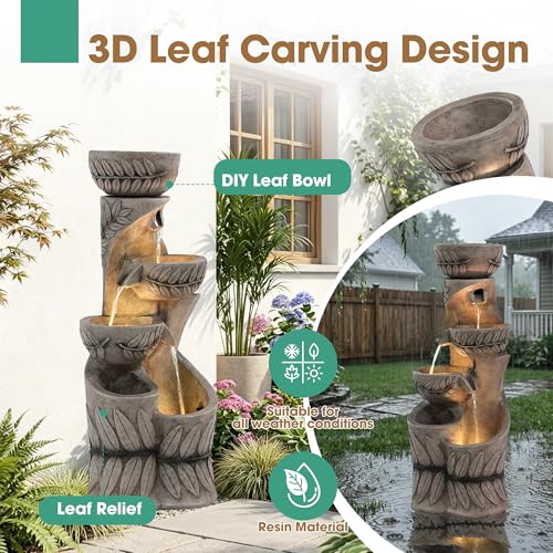 36" H Garden Water Fountains Outdoor (Taupe - Leaf)