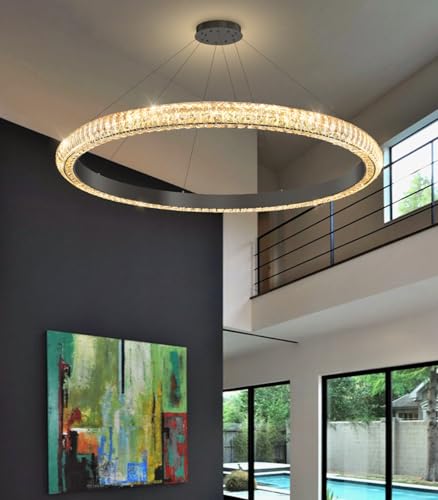 40" 1 Ring Crystal Chandelier Modern LED Dimmable Ring Pendant Light Chandelier for Dining Room Living Room Black (Black / 1 Ring Round 40")
