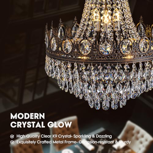 Vintage Crystal Chandeliers for Dining Room Light Fixture (D19"H25.6"- Antique Bronze)