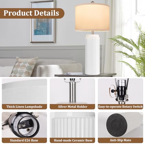 28" White Ceramic Table Lamps Set of 2 (Pure White / 28.5")