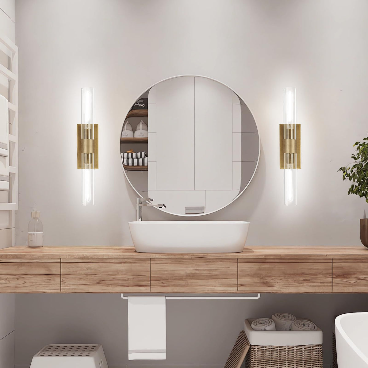 Brass Bathroom Vanity Wall Sconces (Bronze-A-White / 22.8"-1 Pack)