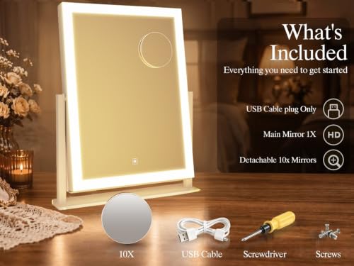17.2 x 13.6 in Lighted Makeup Mirror (White 1 / 17.2"L x 13.6"W)